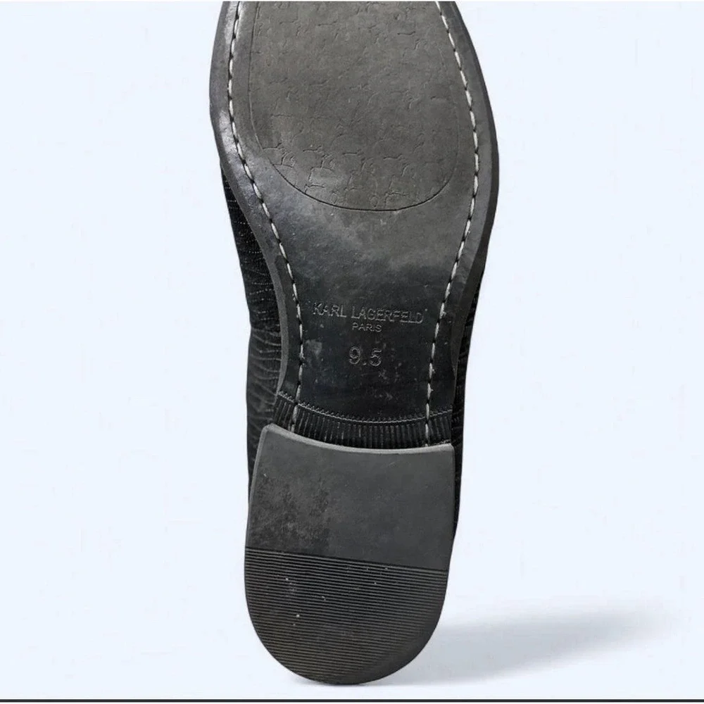 KARL LAGERFELD Paris Velvet Leather Black Dress Shoes Weave Loafer Mens Size 9.5